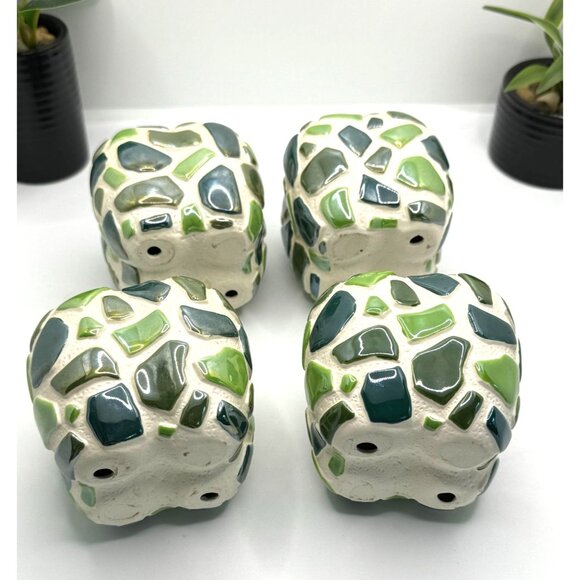 Grassland Road Mosaic Decorative Ceramic Pepper Green and White Set of 4 - Picture 4 of 5